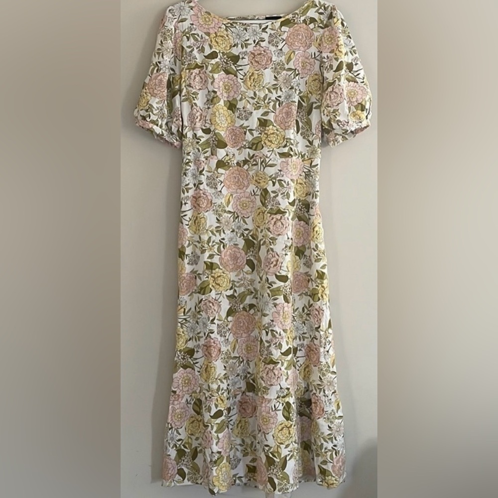 Linen &Rayon Who What Wear Yellow and Pink Floral Maxi Skirt open back